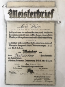 Meisterbrief Emil Klein